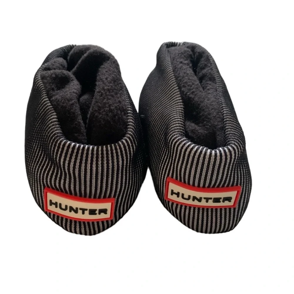 HUNTER Black/White Cuff  Fleece Welly/Boot Socks Size L